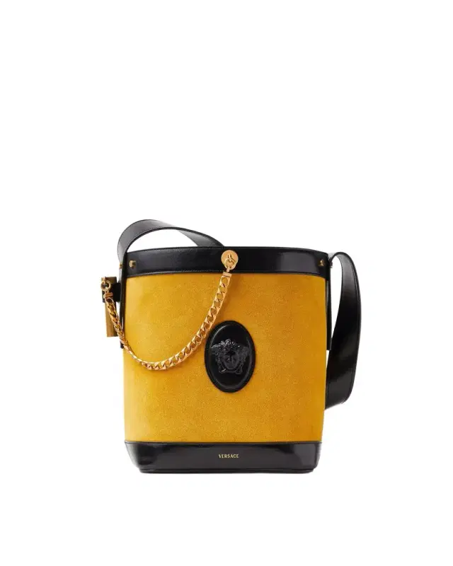 Versace Pivot Small Suede Bucket Bag