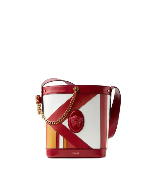 Versace Pivot Small Leather Patchwork Bucket Bag