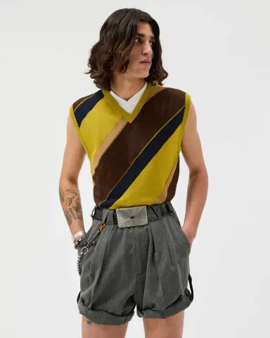 Versace Intarsia-Wool & Leather Patchwork Vest | Thumbnail 2