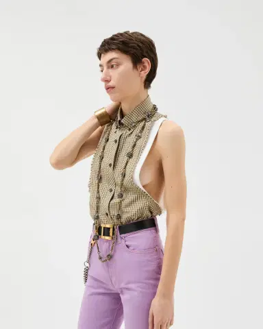 Versace Micro-Check Cotton-Poplin Sleeveless Shirt | Thumbnail 2