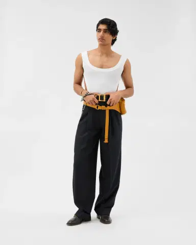 Versace Pinstripe Wool Twill Oversized Pants | Thumbnail 2