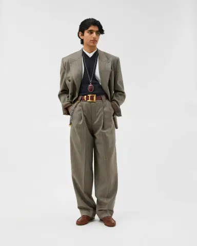 Versace Pinstripe Wool Twill Oversized Pants | Thumbnail 2 Versace Pinstripe Wool Twill Oversized Pants | Thumbnail 2