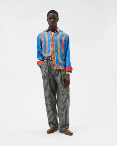 Versace Pinstripe Wool Oversized Pants | Thumbnail 2 Versace Pinstripe Wool Oversized Pants | Thumbnail 2