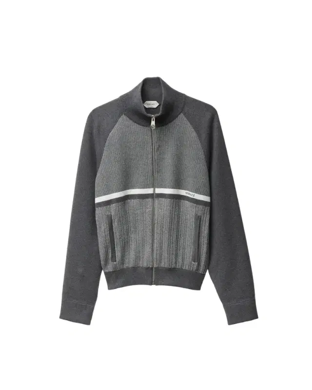Versace Embroidered Jacquard Cotton Knit Zip Sweater