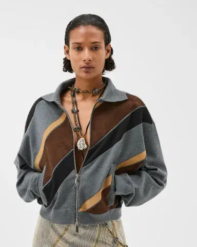 Versace Intarsia-Wool & Leather Patchwork Zip Sweatshirt | Thumbnail 2