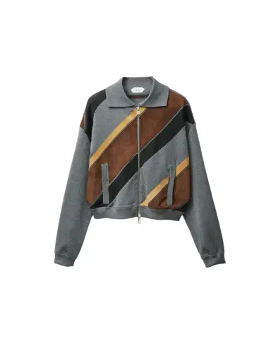 Versace Intarsia-Wool & Leather Patchwork Zip Sweatshirt | Thumbnail 1
