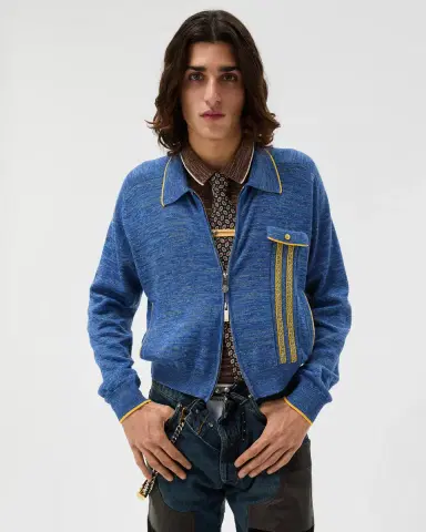 Versace Mouliné Jacquard Knit Zip Sweater | Thumbnail 2 Versace Mouliné Jacquard Knit Zip Sweater | Thumbnail 2