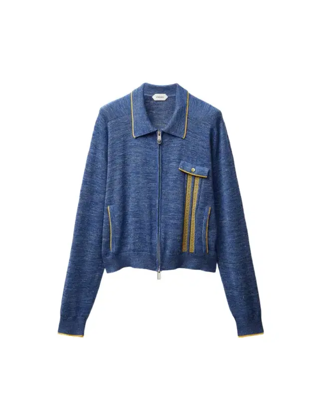 Versace Mouliné Jacquard Knit Zip Sweater