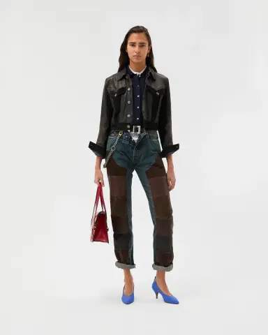 Versace Leather Patchwork Straight Jeans | Thumbnail 2 Versace Leather Patchwork Straight Jeans | Thumbnail 2