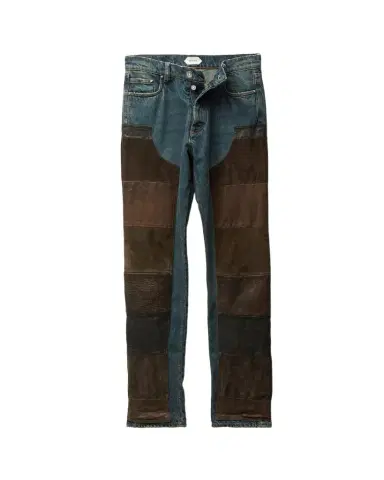 Versace Leather Patchwork Straight Jeans | Thumbnail 1 Versace Leather Patchwork Straight Jeans | Thumbnail 1