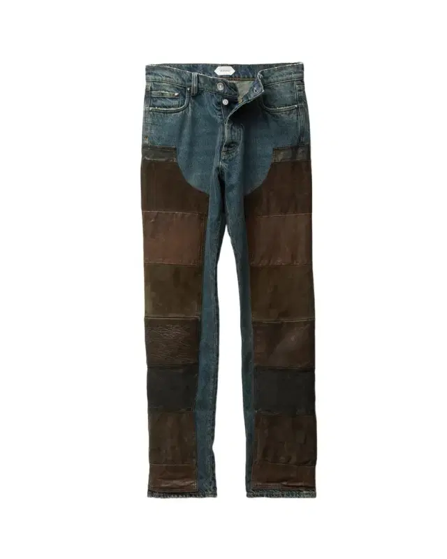 Versace Leather Patchwork Straight Jeans