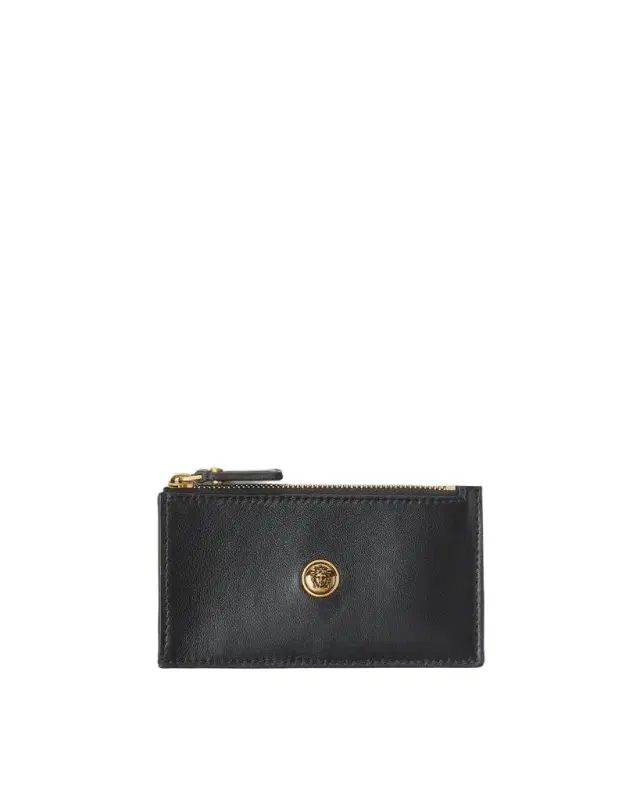 Versace Emblème Leather Zip Card Holder