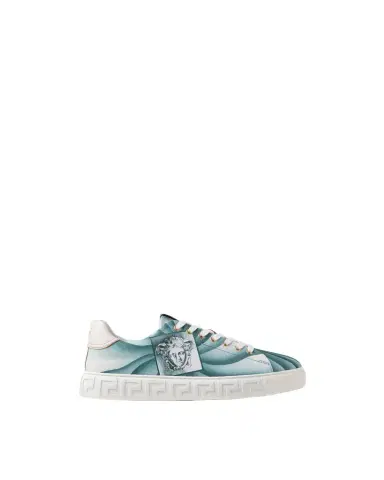 Versace Greca Printed Canvas Sneakers | Thumbnail 1