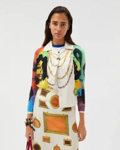 Versace Printed Silk Knit Cardigan | Thumbnail 2