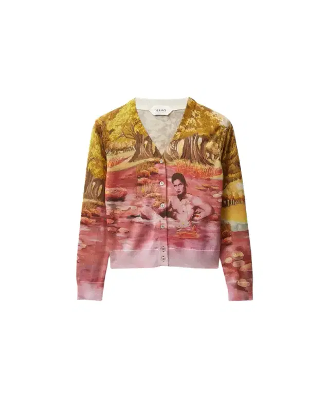 Versace Printed Silk Knit Cardigan
