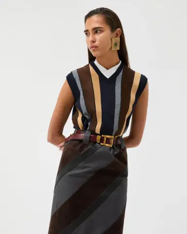 Versace Intarsia-Wool & Leather Patchwork Vest | Thumbnail 2