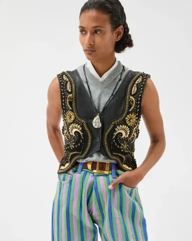 Versace Embroidered Crop Leather Vest | Thumbnail 2