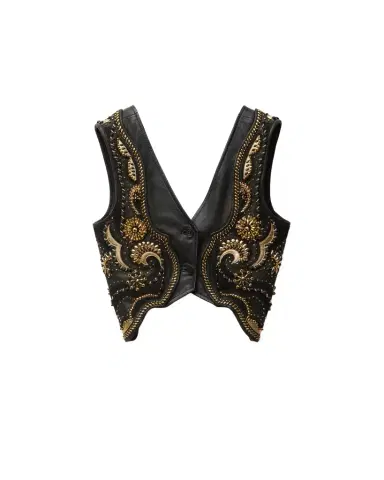 Versace Embroidered Crop Leather Vest | Thumbnail 1