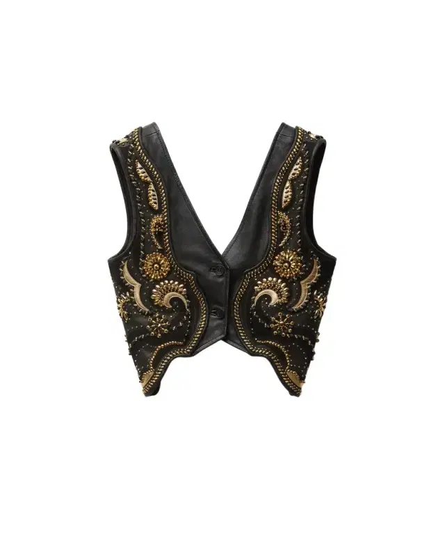Versace Embroidered Crop Leather Vest