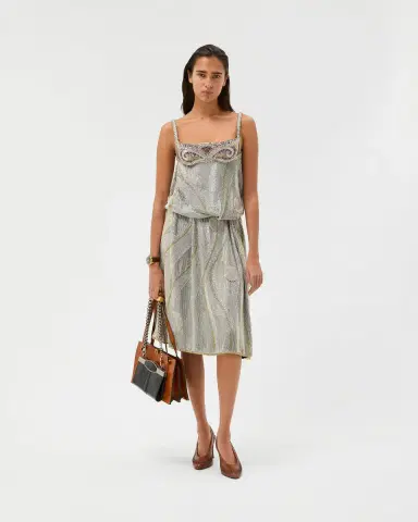 Versace Embroidered Crêpe de Chine Midi Dress | Thumbnail 2 Versace Embroidered Crêpe de Chine Midi Dress | Thumbnail 2