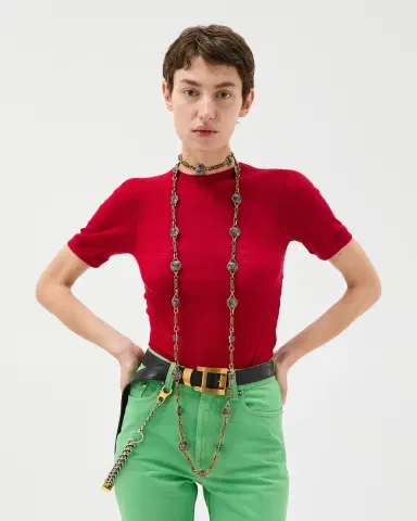 Versace Embroidered Wool Ribbed Knit T-Shirt | Thumbnail 2