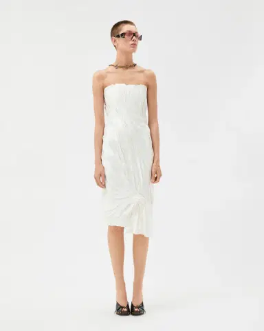 Versace Draped Envers-Satin Strapless Midi Dress | Thumbnail 2