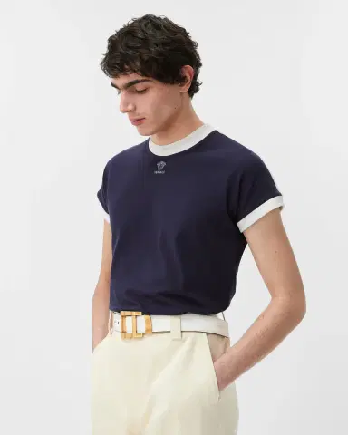 Versace Embroidered-Logo Stretch Cotton-Jersey Slim T-Shirt | Thumbnail 2