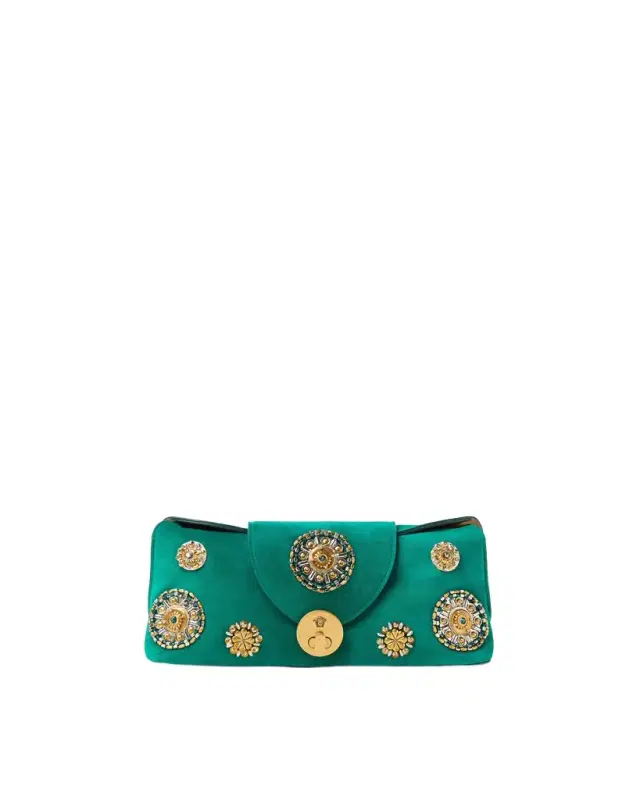 Versace Vivian Embroidered Suede Clutch