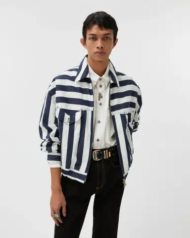 Versace Striped Cotton Denim Blouson | Thumbnail 2 Versace Striped Cotton Denim Blouson | Thumbnail 2