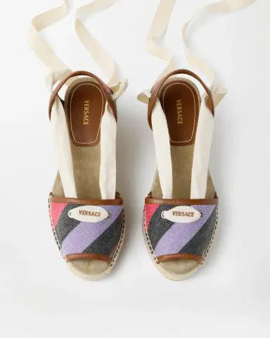Versace Lola Striped Denim Wedge Sandals 65 mm | Thumbnail 2 Versace Lola Striped Denim Wedge Sandals 65 mm | Thumbnail 2