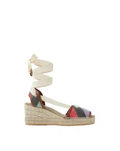 Versace Lola Striped Denim Wedge Sandals 65 mm | Thumbnail 1 Versace Lola Striped Denim Wedge Sandals 65 mm | Thumbnail 1