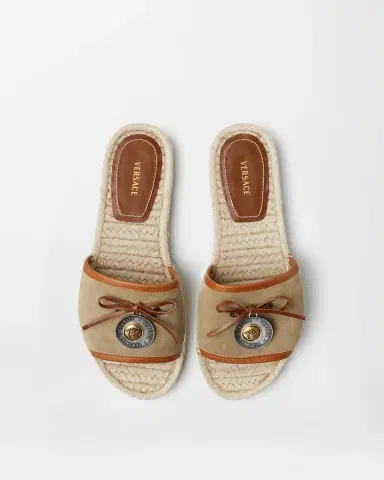 Versace Lola Suede Flat Sandals | Thumbnail 2 Versace Lola Suede Flat Sandals | Thumbnail 2