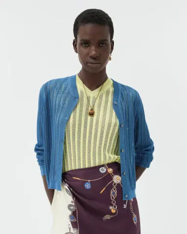 Versace Viscose Mesh Ribbed Knit Cardigan | Thumbnail 2