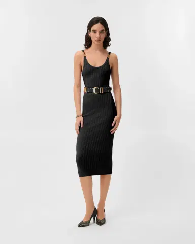Versace Viscose Mesh Ribbed Knit Midi Dress | Thumbnail 2