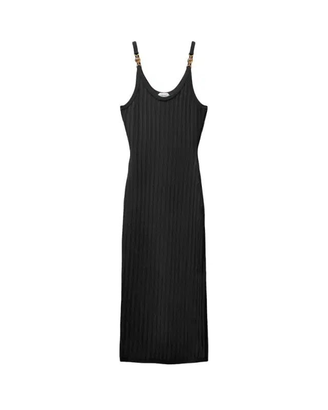 Versace Viscose Mesh Ribbed Knit Midi Dress