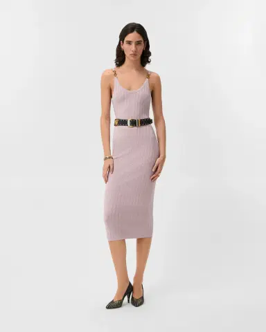 Versace Viscose Mesh Ribbed Knit Midi Dress | Thumbnail 2