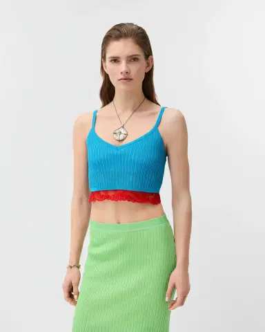 Versace Lace-Trim Viscose-Blend Ribbed Knit Tank Top | Thumbnail 2