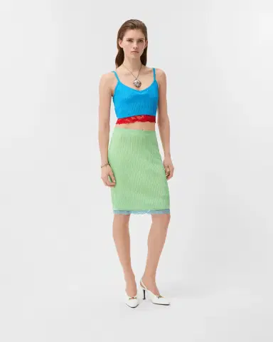 Versace Lace-Trim Viscose-Blend Ribbed Knit Midi Skirt | Thumbnail 2 Versace Lace-Trim Viscose-Blend Ribbed Knit Midi Skirt | Thumbnail 2