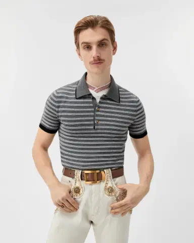 Versace Jacquard Cotton-Blend Knit Polo | Thumbnail 2 Versace Jacquard Cotton-Blend Knit Polo | Thumbnail 2