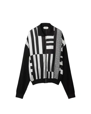 Versace Printed Silk Inserts Knit Zip Cardigan | Thumbnail 1