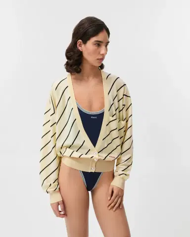 Versace Striped-Intarsia Wool Knit Cardigan | Thumbnail 2 Versace Striped-Intarsia Wool Knit Cardigan | Thumbnail 2
