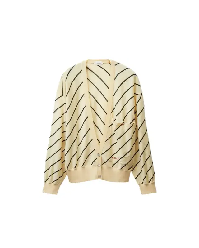 Versace Striped-Intarsia Wool Knit Cardigan