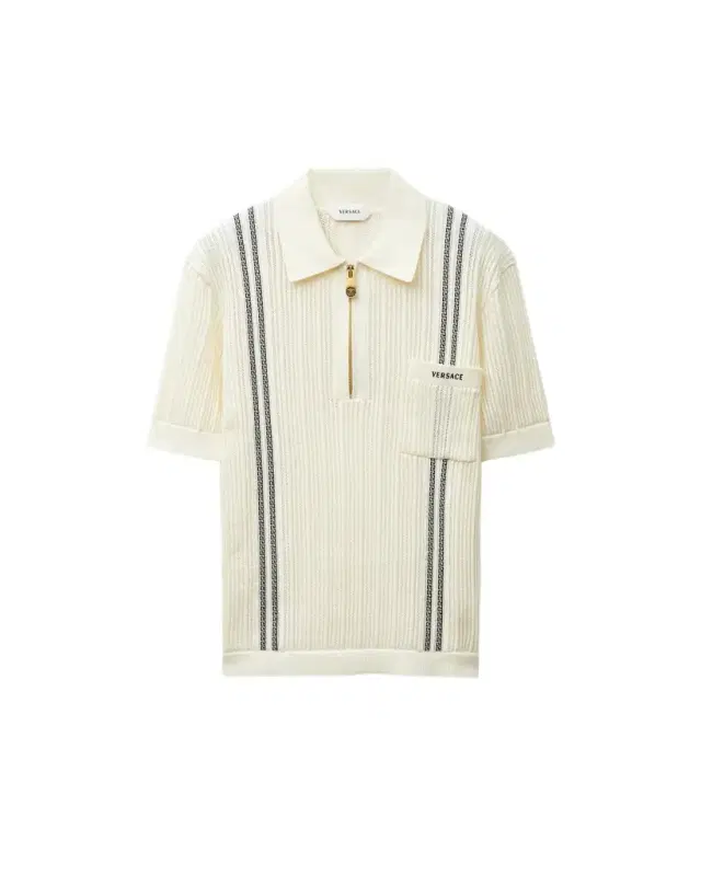 Versace Embroidered-Logo Cotton Knit Polo shirt