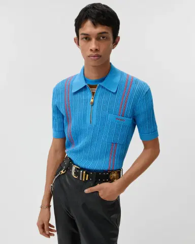 Versace Embroidered-Logo Cotton Knit Polo shirt | Thumbnail 2 Versace Embroidered-Logo Cotton Knit Polo shirt | Thumbnail 2