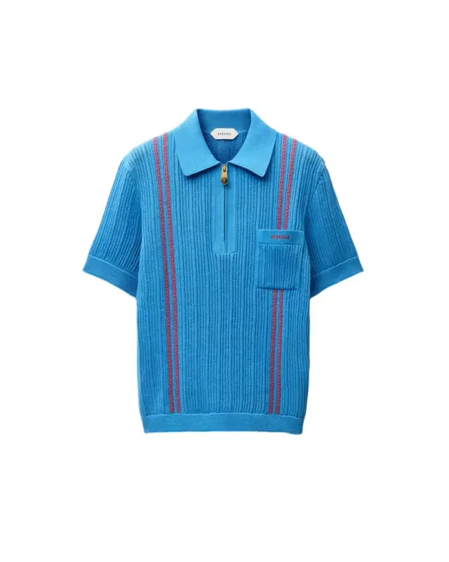 Versace Embroidered-Logo Cotton Knit Polo shirt