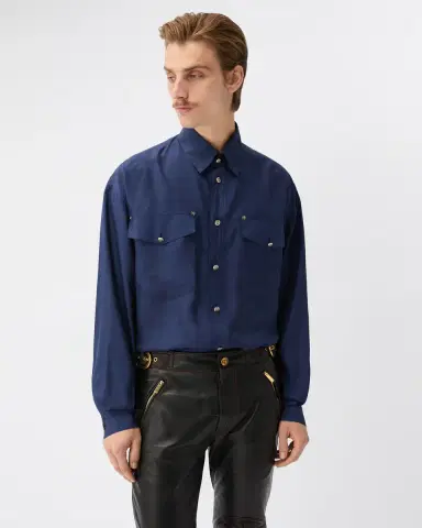 Versace Embroidered-Detail Silk-Poplin Shirt | Thumbnail 2