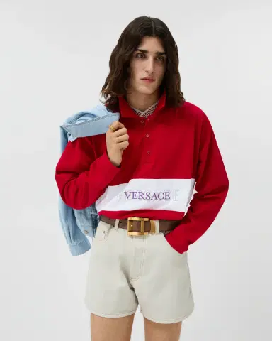 Versace Embroidered-Logo Intarsia Cotton-Jersey Polo | Thumbnail 2 Versace Embroidered-Logo Intarsia Cotton-Jersey Polo | Thumbnail 2