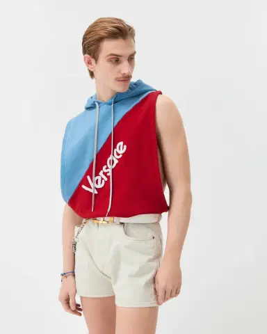 Versace Embroidered Cotton Sleeveless Hoodie | Thumbnail 2