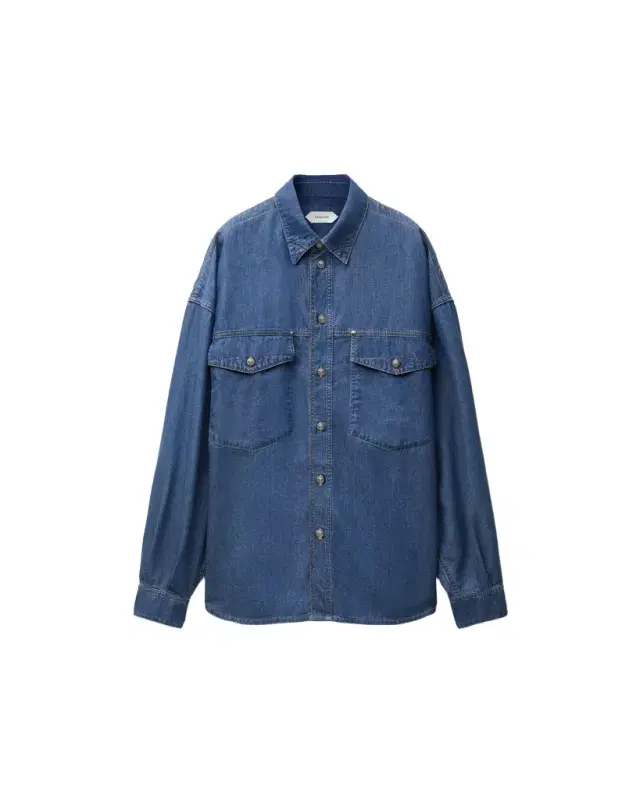 Versace Embroidered-Logo Denim Cotton Shirt