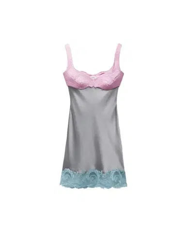 Versace Lace-Trim Silk Cady Satin Mini Dress | Thumbnail 1 Versace Lace-Trim Silk Cady Satin Mini Dress | Thumbnail 1